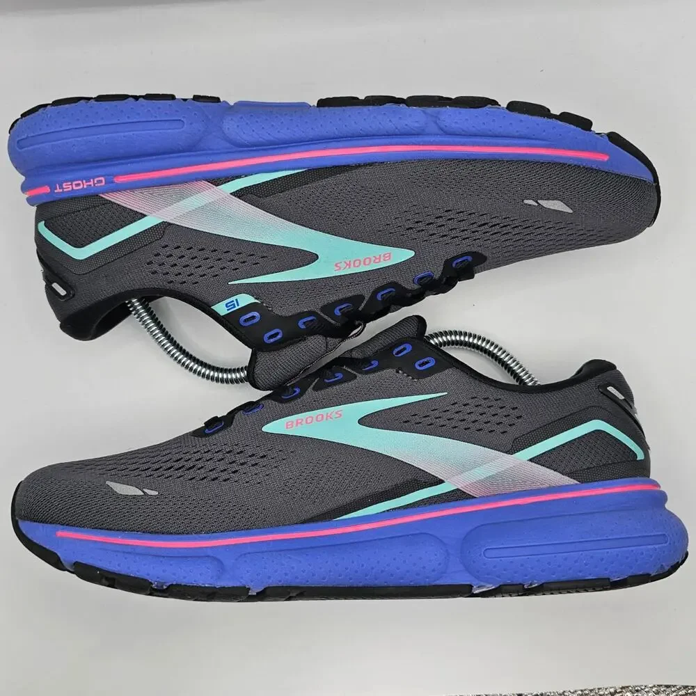 Brooks Ghost 15 Black Blue Aruba Womens 10 Medium B UK 8 Running Shoes Blue Pink